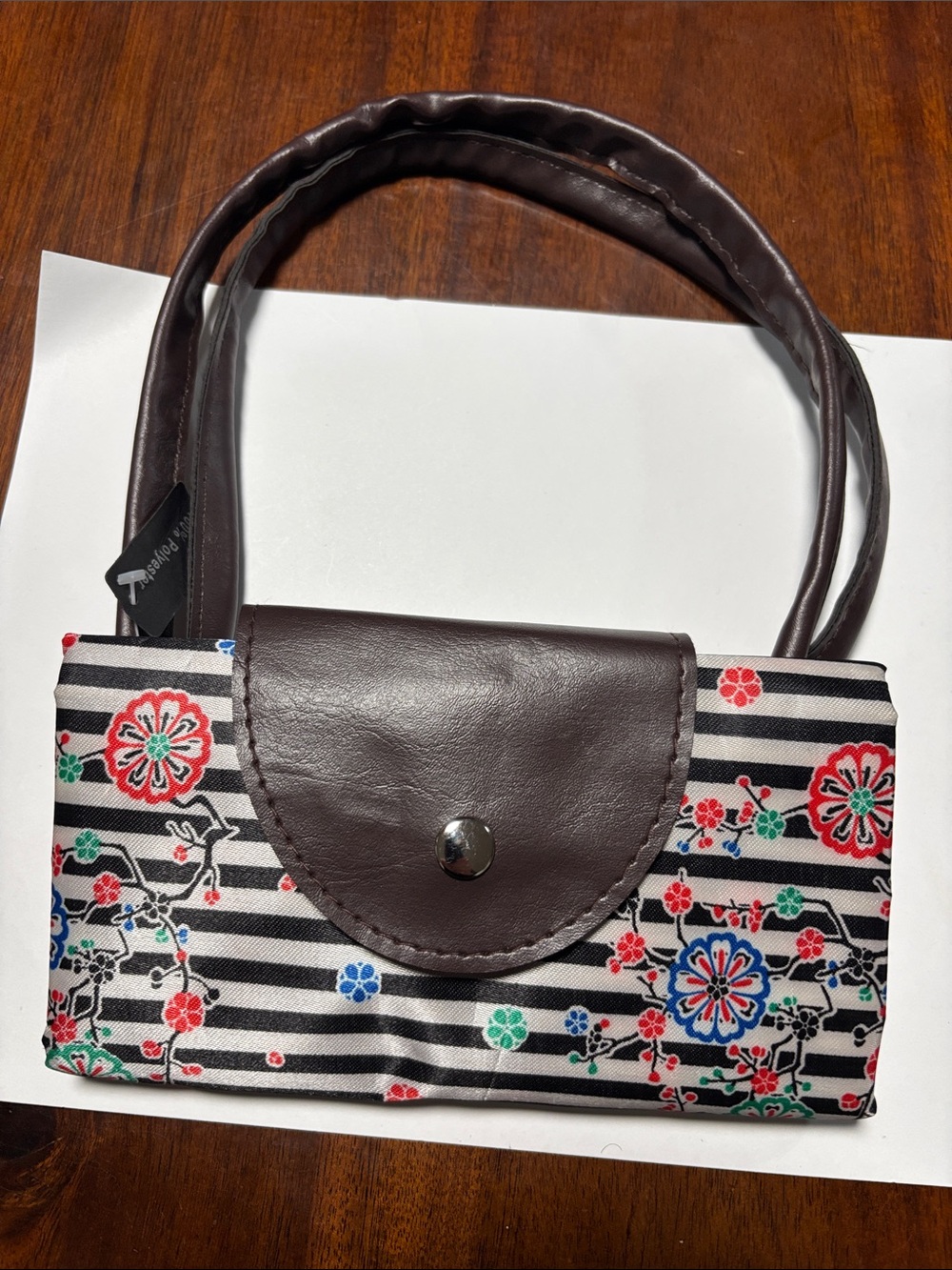 Floral Stripe Mini Shoulder Bag with Brown Faux-Leather Flap